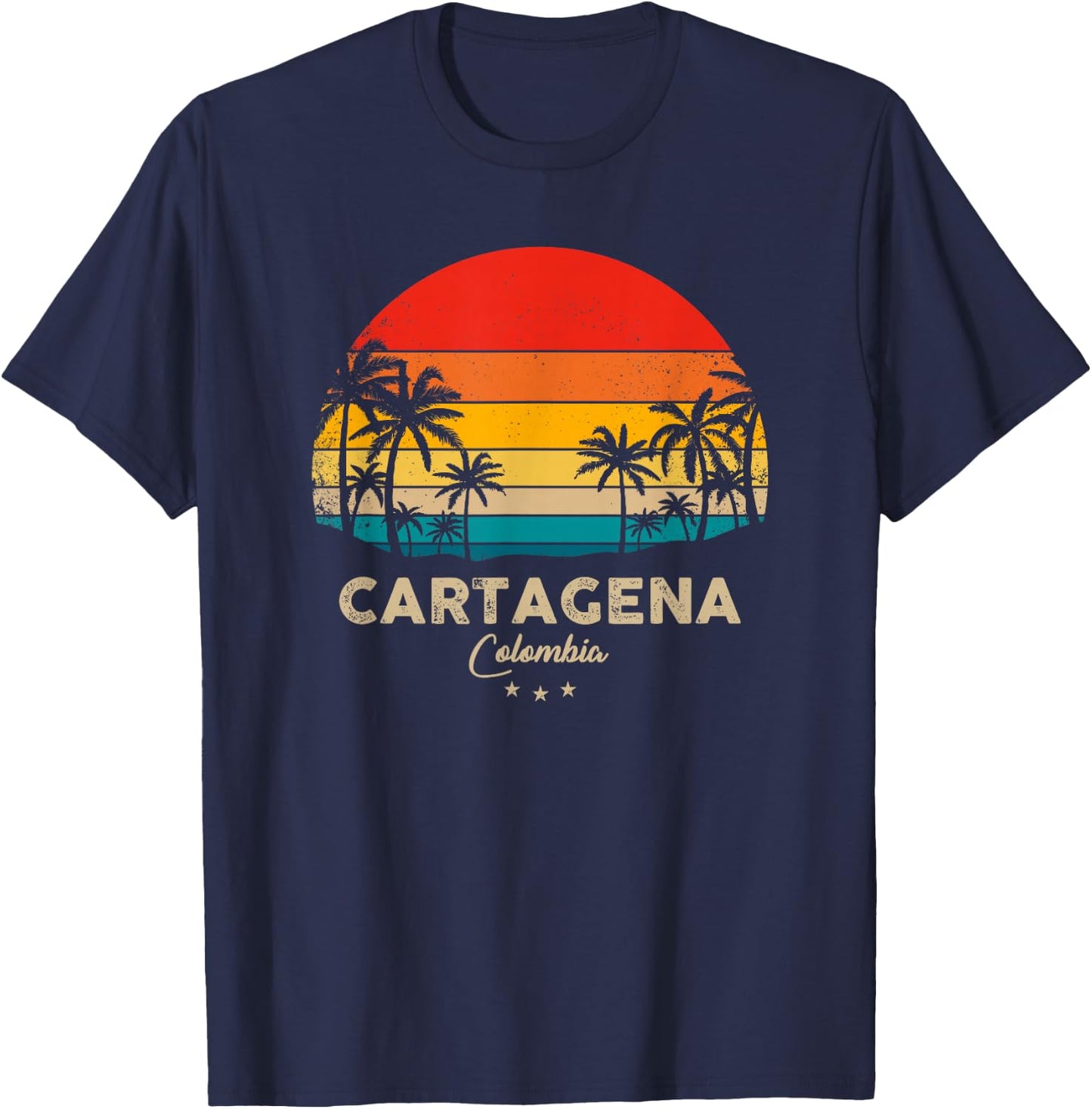 Retro Cartagena - Colombia Souvenir Sunset T-Shirt - T-Shirt | Navy