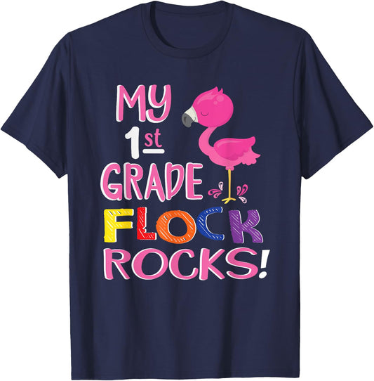 My First Grade Flock Rocks Teacher T-Shirt - T-Shirt | Navy