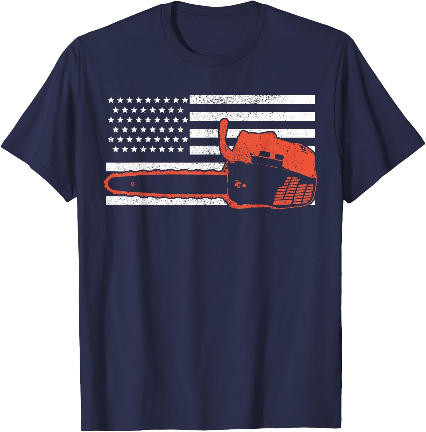 American Flag Lumberjack Chainsaw Gift T-Shirt - T-Shirt | Navy
