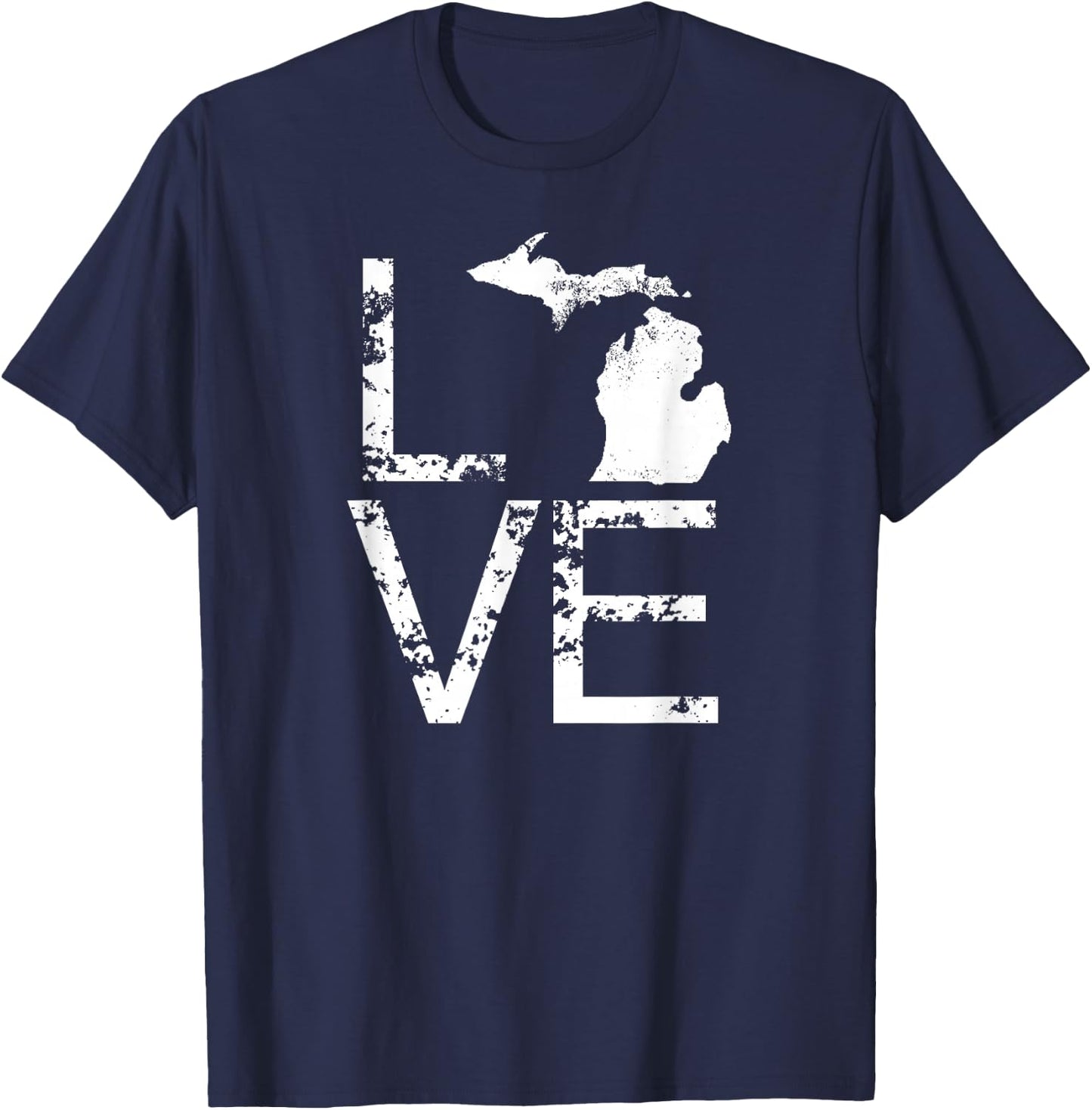 Michigan Love MI State Home Pride Map Distressed T-Shirt - T-Shirt | Navy