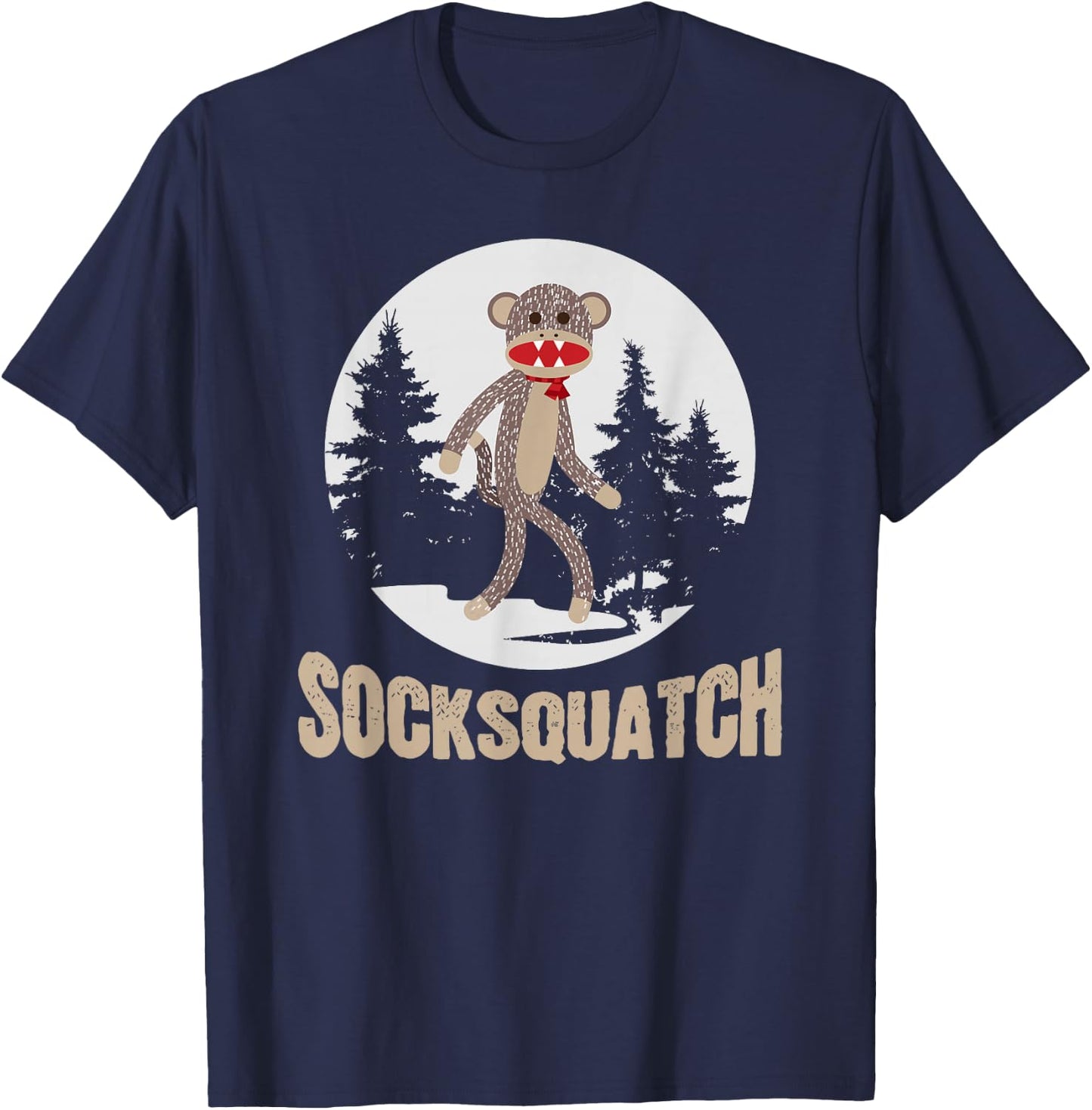 Funny Bigfoot Sighting Sock Monkey Sasquatch Socksquatch T-Shirt - T-Shirt | Navy