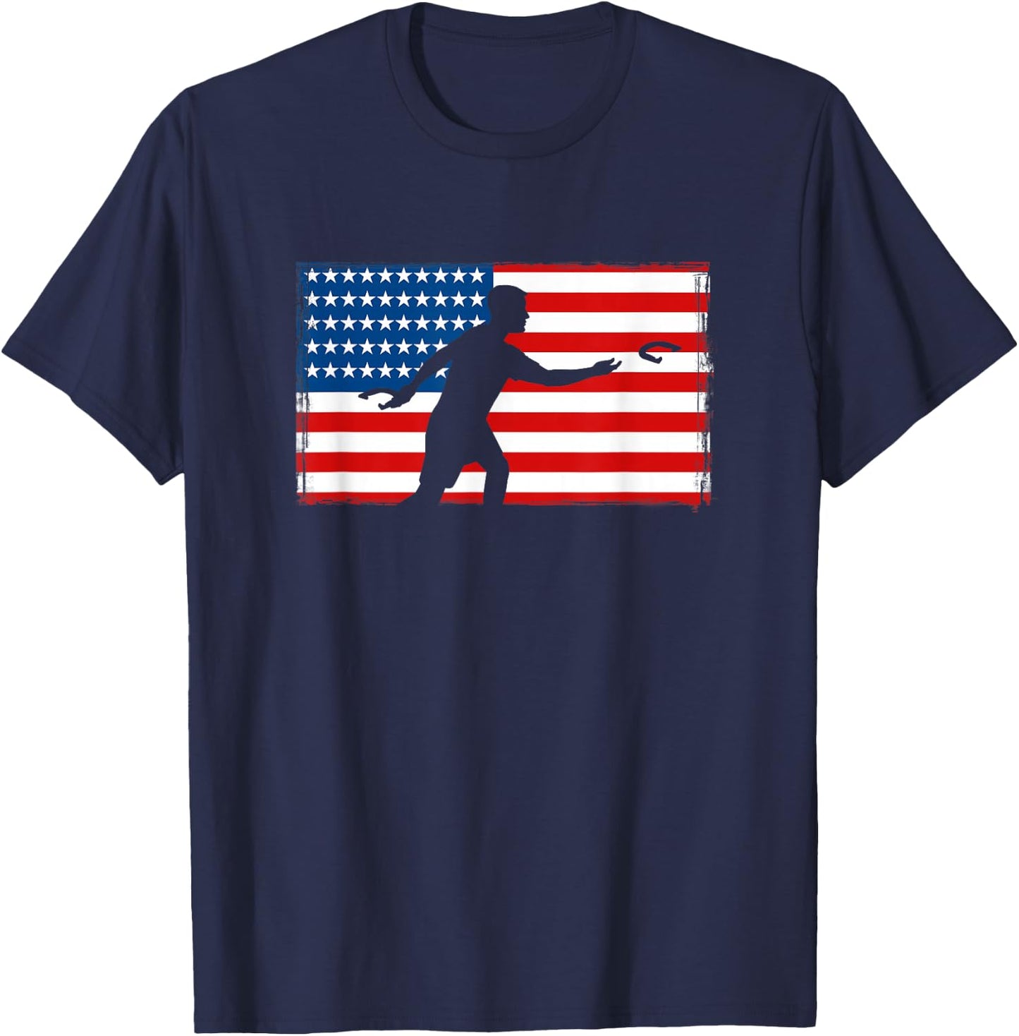 Horseshoe Throwing USA Flag Horseshoe Player T-Shirt - T-Shirt | Navy