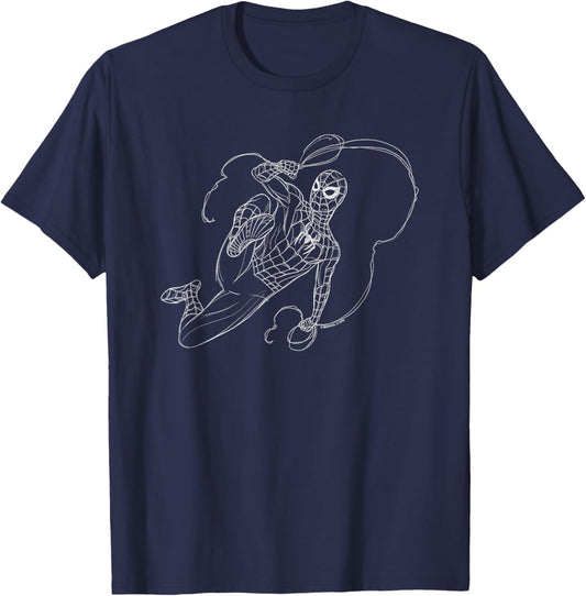 Marvel Spider-Man: New Day Spidey Line Art Superhero T-Shirt - T-Shirt | Navy