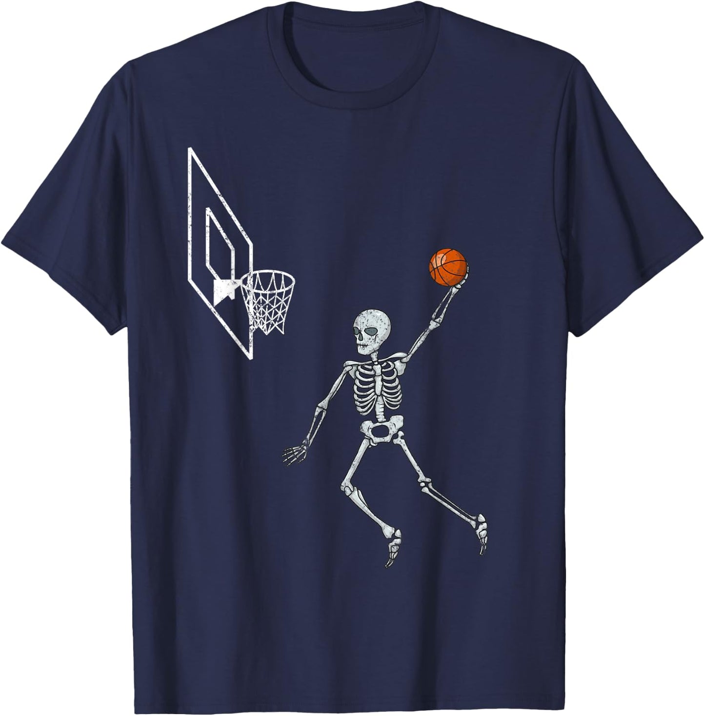Vintage Skeleton Basketball Player Dunking Hoop Halloween T-Shirt - T-Shirt | Navy