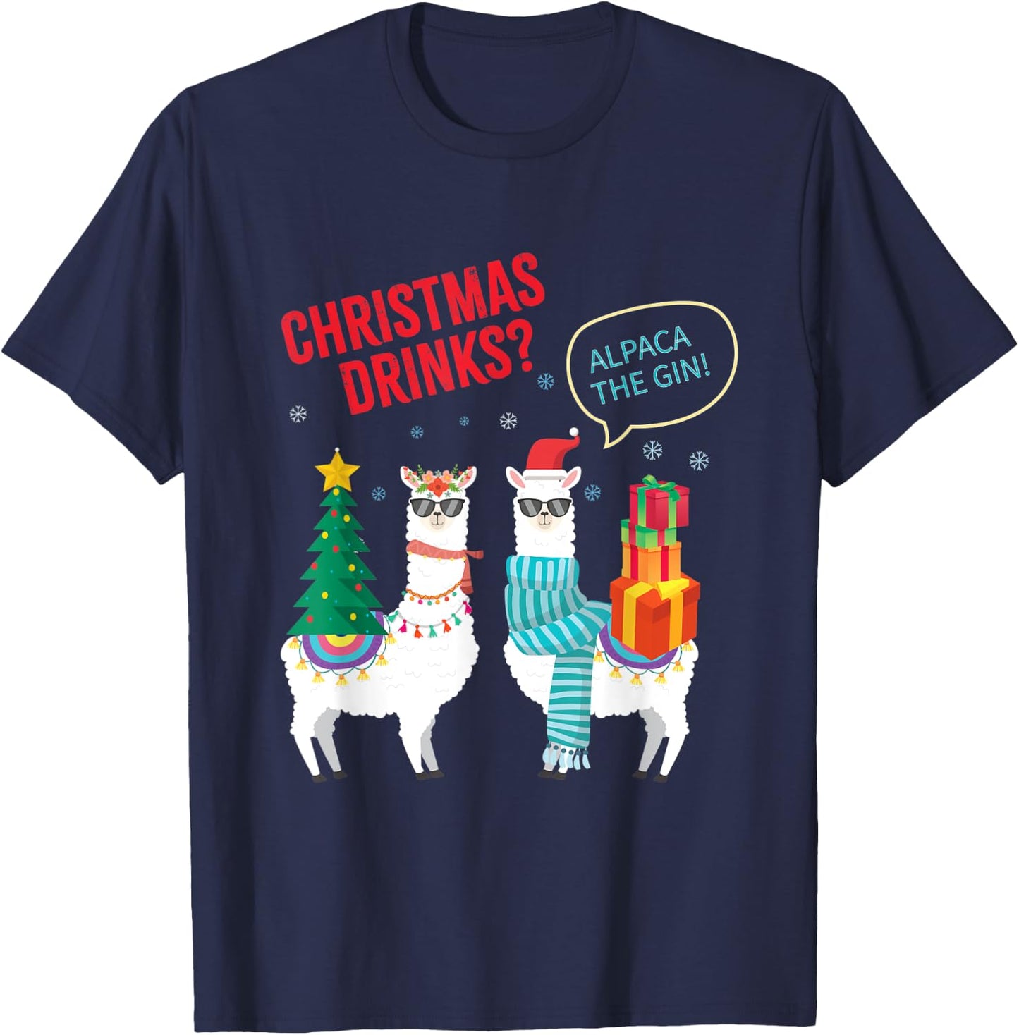 Christmas Drinks? I'll Alpaca The Gin! Funny Llama Gift T-Shirt - T-Shirt | Navy