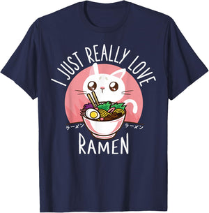 Funny Cat Ramen Anime Merch Kawaii Clothes Graphic Men T-Shirt - T-Shirt | Navy