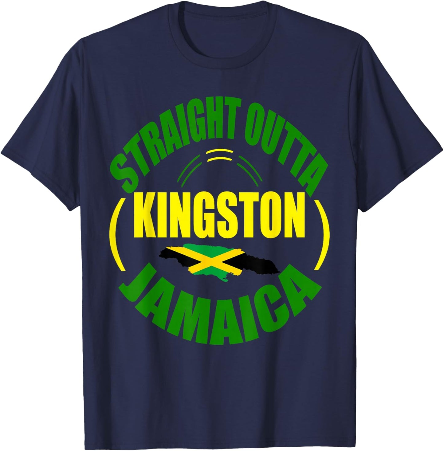 Straight From Kingston Jamaica, Jamaican Flag T-Shirt - T-Shirt | Navy