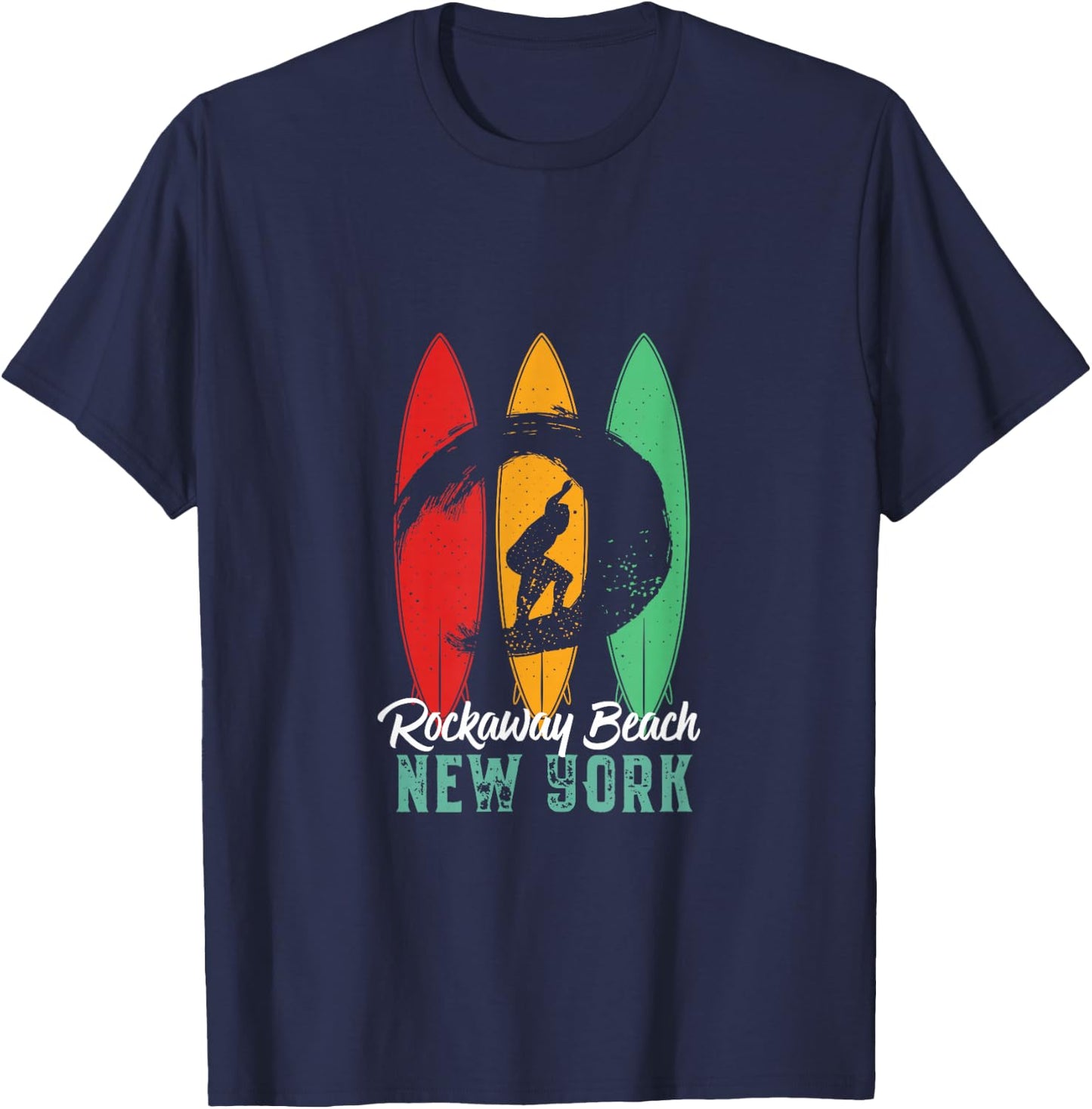 Rockaway Beach New York Vintage Surfing Sports T-Shirt - T-Shirt | Navy