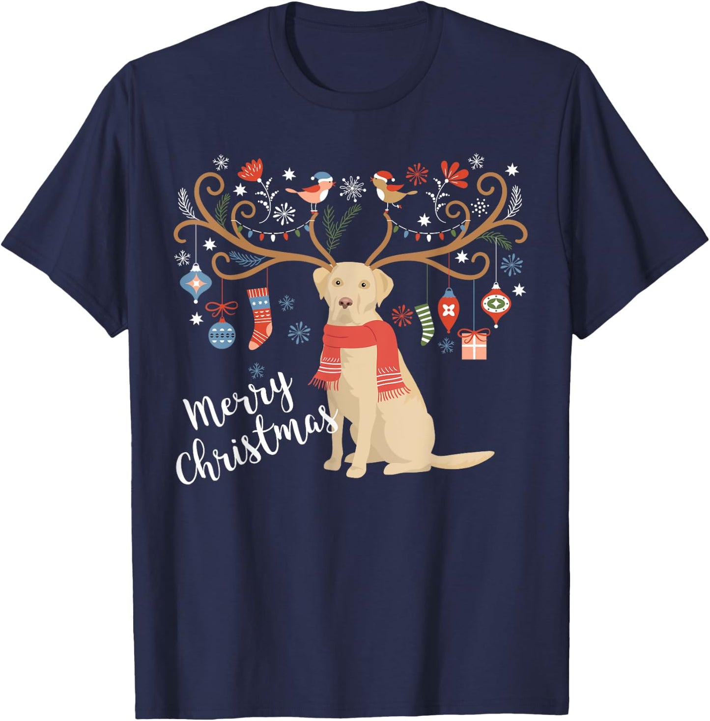 Yellow Labrador Retriever Christmas Dog Women Kids T-Shirt - T-Shirt | Navy