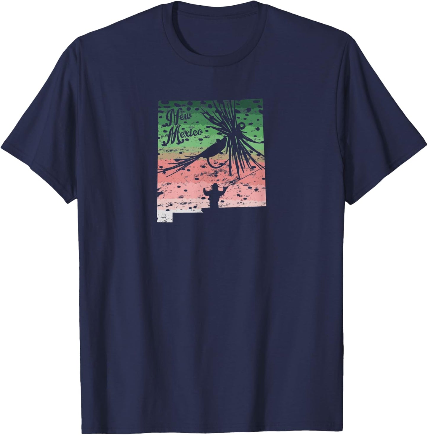 Vintage Big Fly Rainbow Trout New Mexico Map Fly Fishing T-Shirt - T-Shirt | Navy