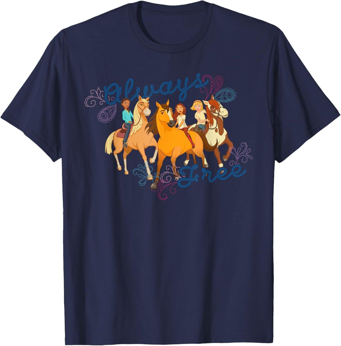 DreamWorks Spirit Riding Free Always Free Group T-Shirt - T-Shirt | Navy