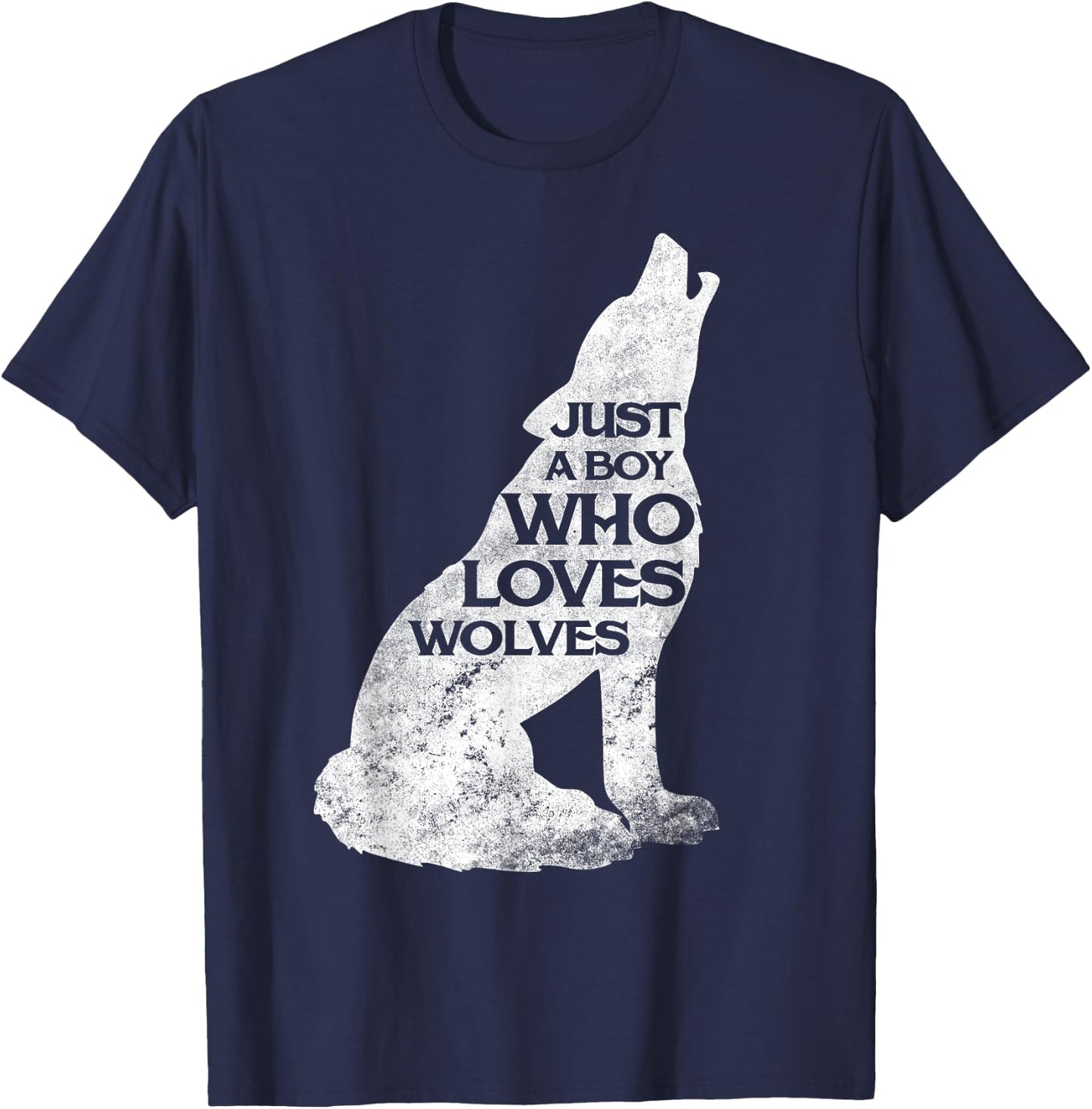 Just A Boy Who Loves Wolves Wolf Pack Girl Shirt Gift T-Shirt - T-Shirt | Navy