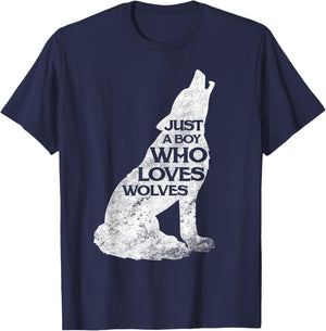 Just A Boy Who Loves Wolves Wolf Pack Girl Shirt Gift T-Shirt - T-Shirt | Navy