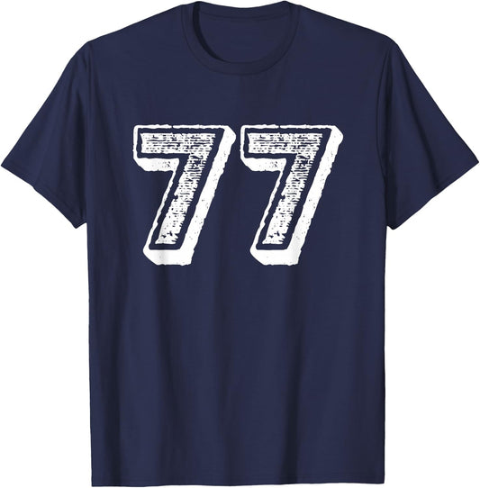 Number 77 Sports Jersey Player #77 Fan Front Print Vintage T-Shirt - T-Shirt | Navy