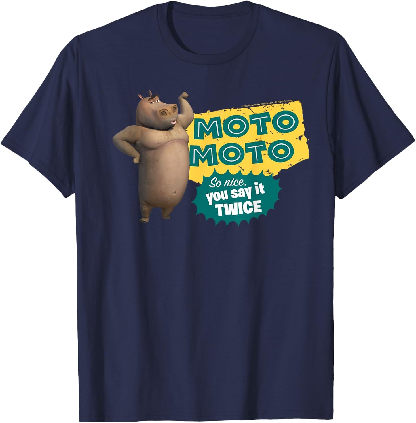 Madagascar Moto Moto Say It Twice Text Poster T-Shirt - T-Shirt | Navy