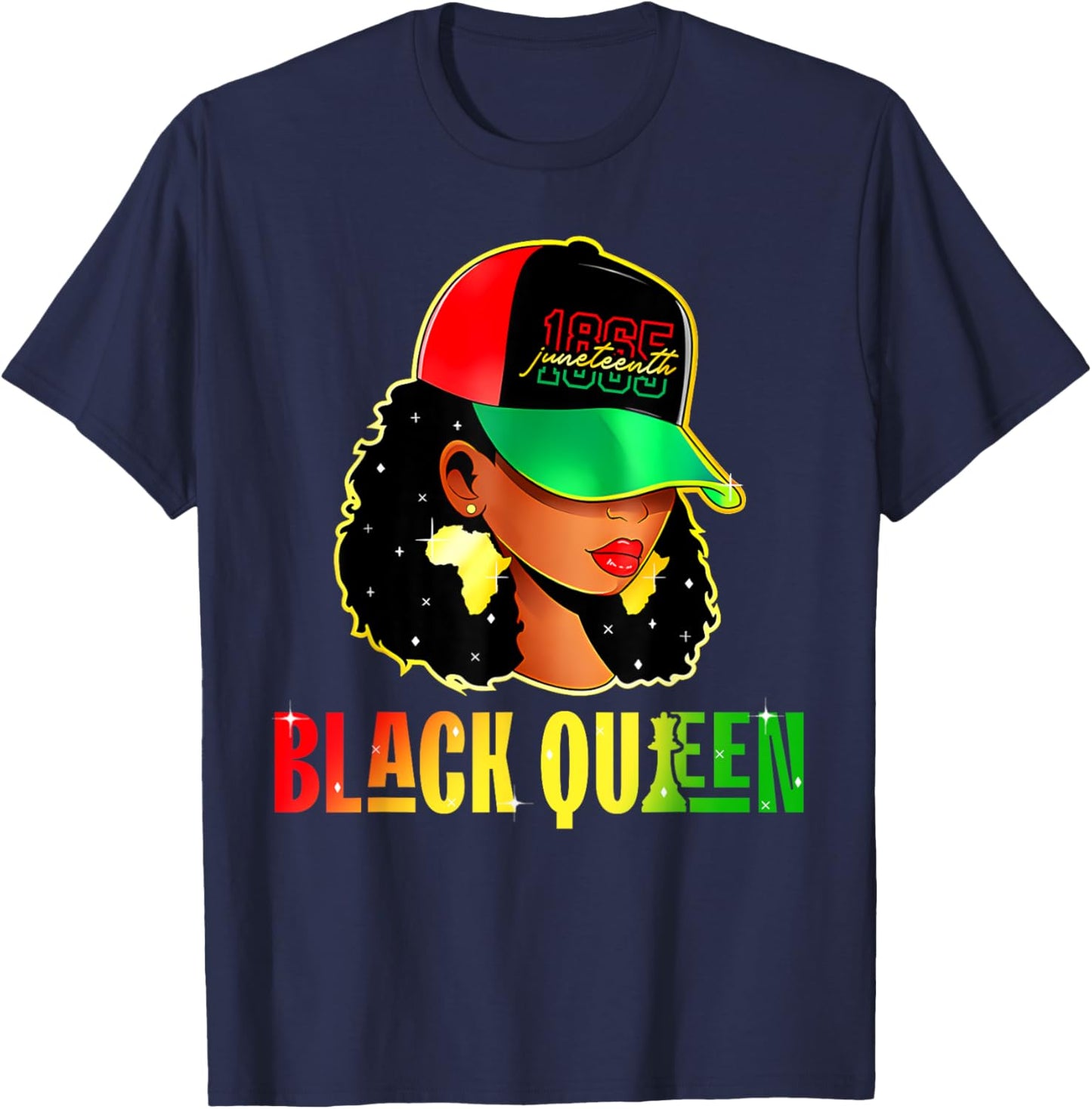 Juneteenth Black Queen Free Since 1865 African Freedom T-Shirt - T-Shirt | Navy
