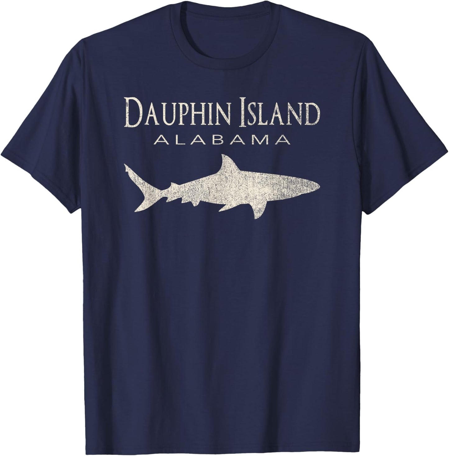 Retro Dauphin Island AL Shark T-Shirt - T-Shirt | Navy