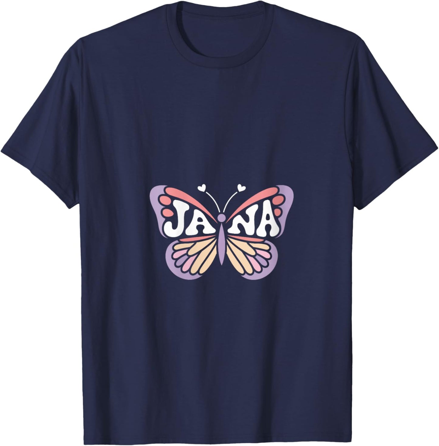 Jana Butterfly - Personalized Cute Name Word Art V-Neck T-Shirt - T-Shirt | Navy