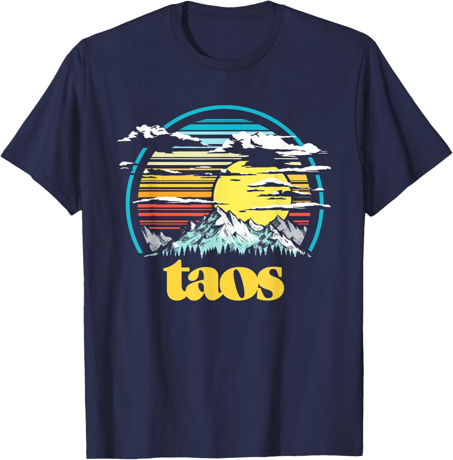 Retro Taos New Mexico Vintage 80s Style Mountains & Sun T-Shirt - T-Shirt | Navy