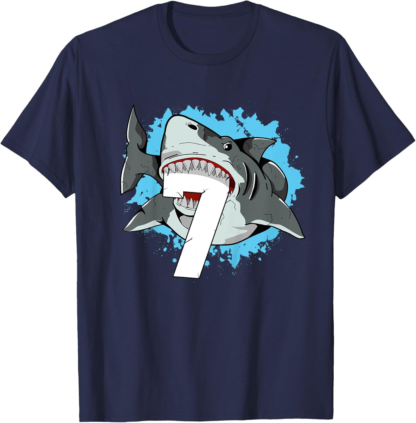 Shark 7th Birthday Boy 7 Seven Shark Theme Party T-Shirt - T-Shirt | Navy