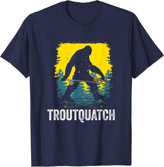 Troutquatch Trout Fishing Fisherman Bigfoot T-Shirt - T-Shirt | Navy