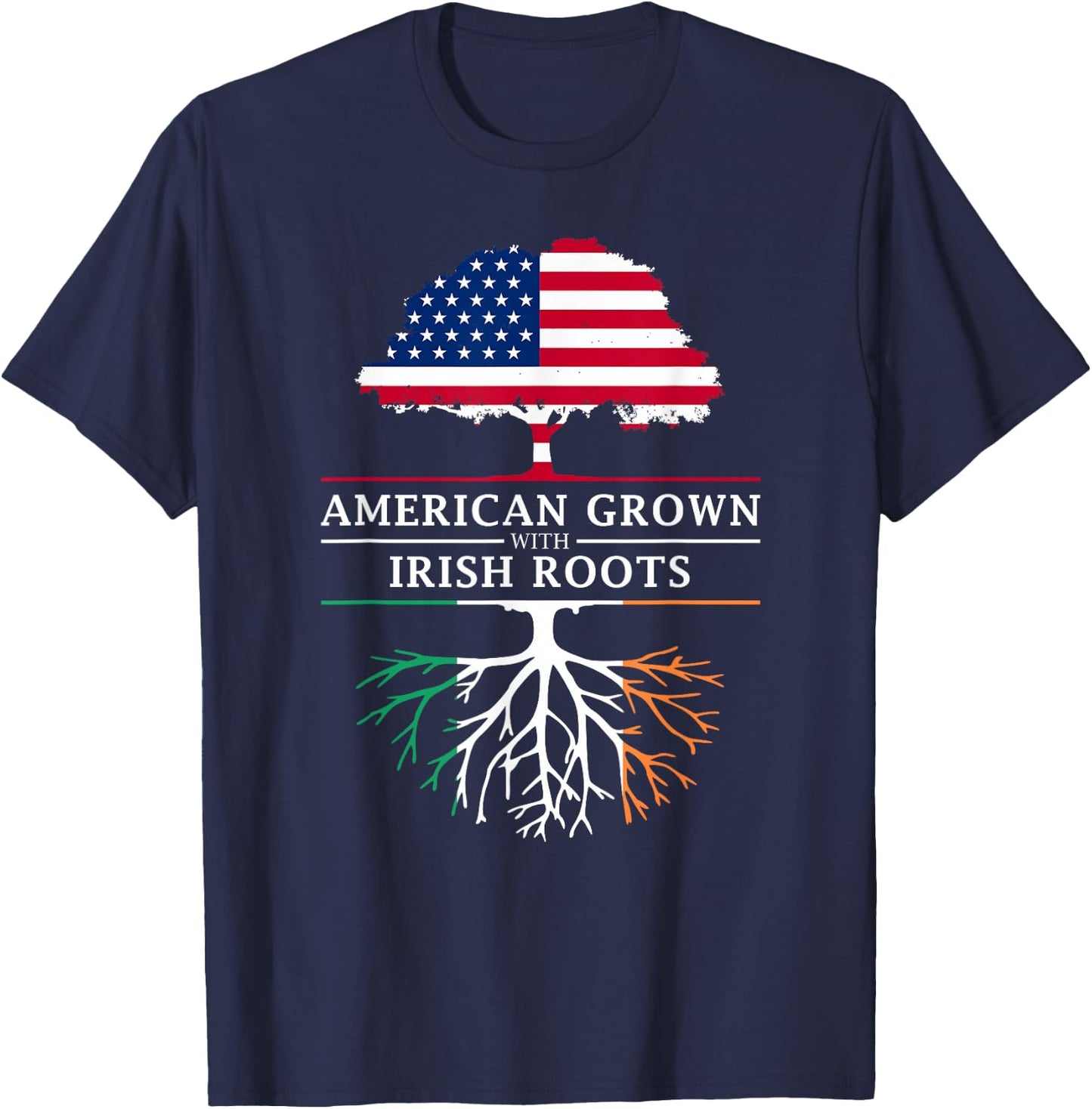 Family Heritage Gifts -Adults Black Short Sleeve Classic Modern Lace Embellishment - American Grown with Irish Roots - Ireland T-Shirt - T-Shirt | Navy