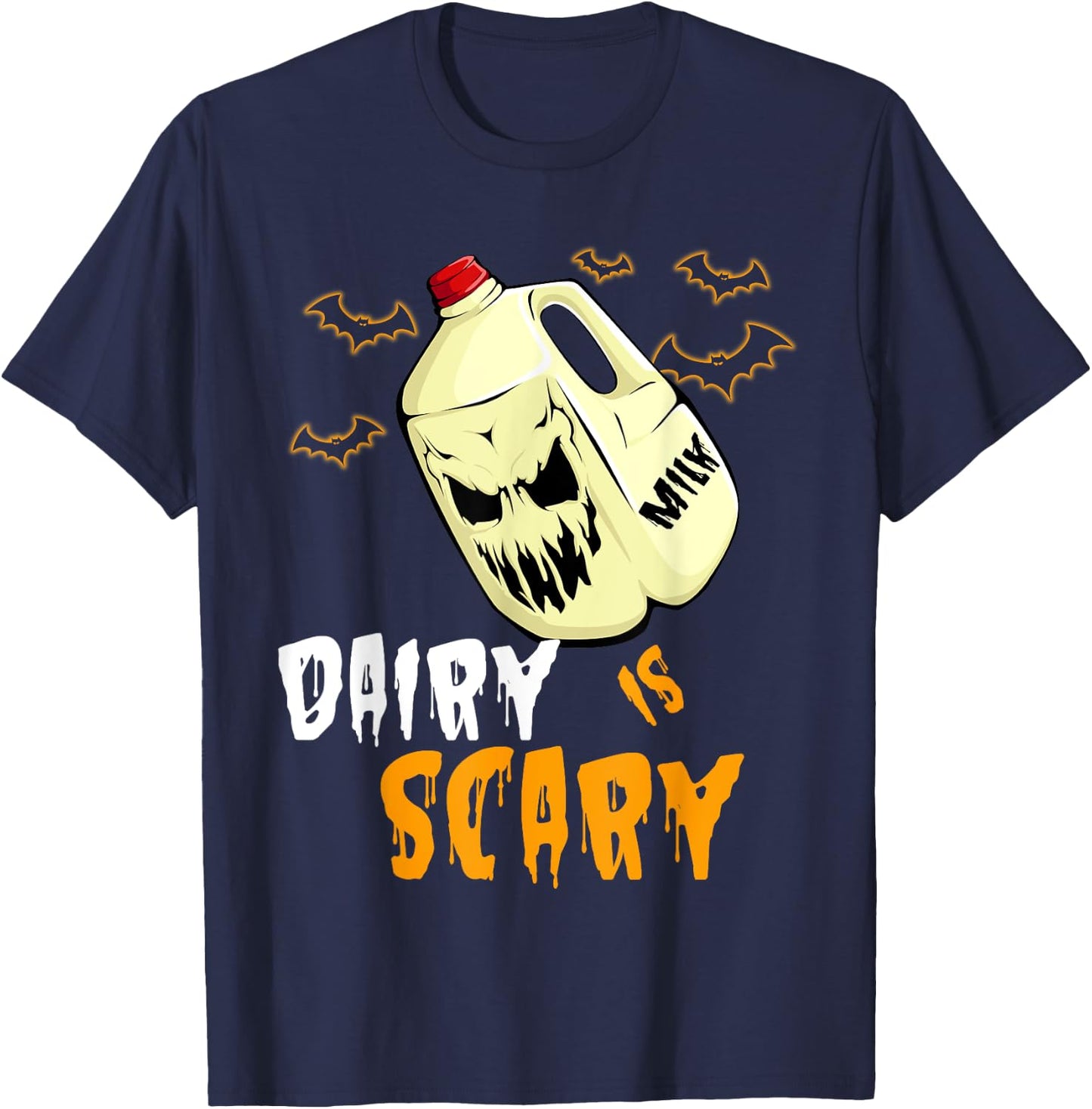 Funny Vegan Halloween Dairy Is Scary Veganism Gift T-Shirt - T-Shirt | Navy