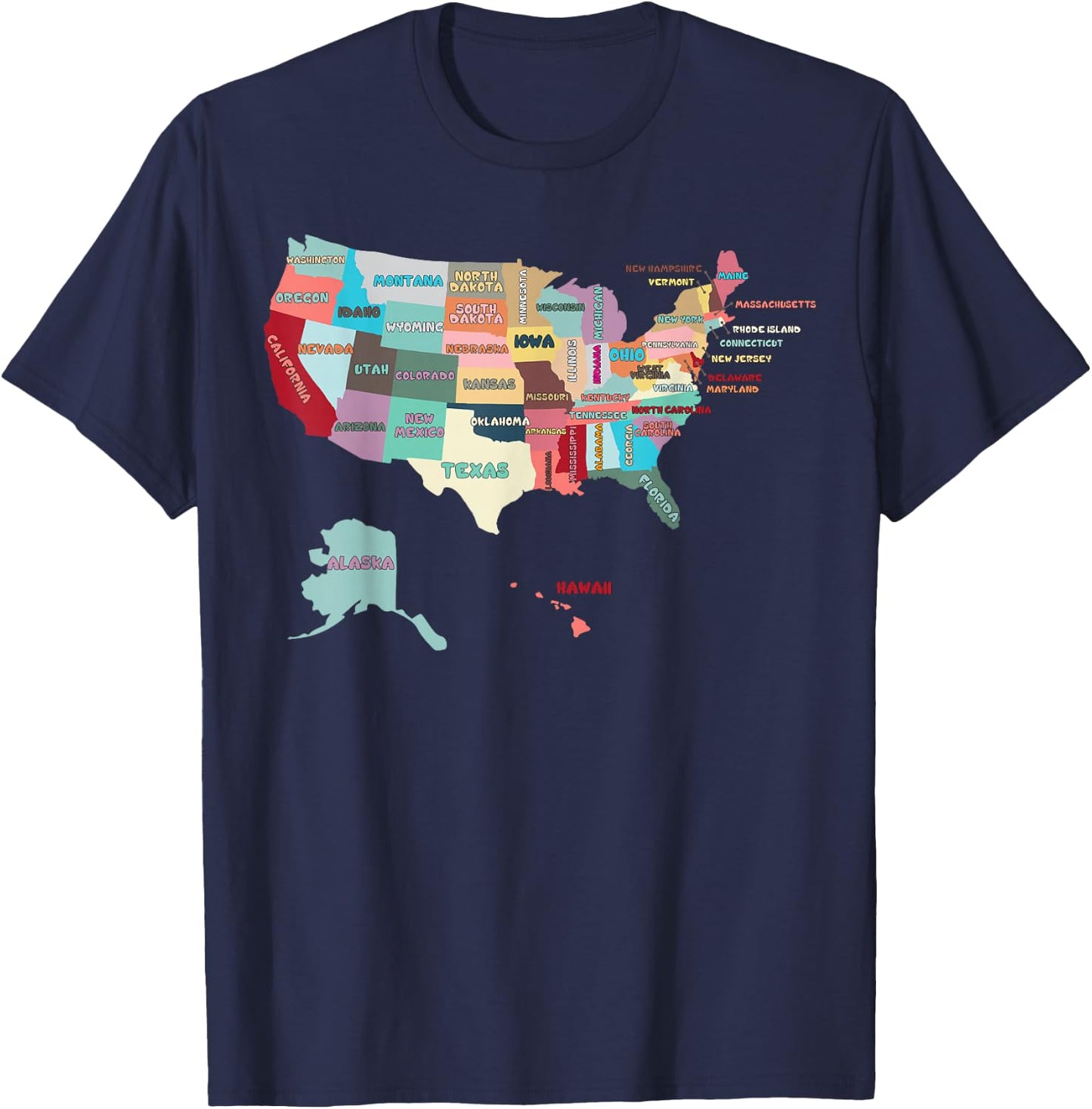 USA Map with States Names, United States US T-Shirt - T-Shirt | Navy