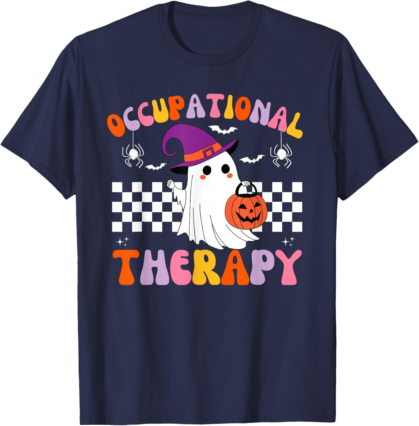 OT Occupational Therapy Halloween Retro Ghost OT Halloween T-Shirt - T-Shirt | Navy