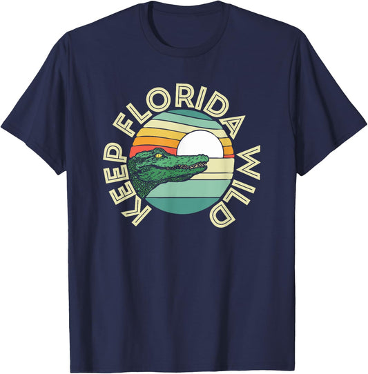 Keep Florida Wild Retro Alligator 80's Style Graphic T-Shirt - T-Shirt | Navy