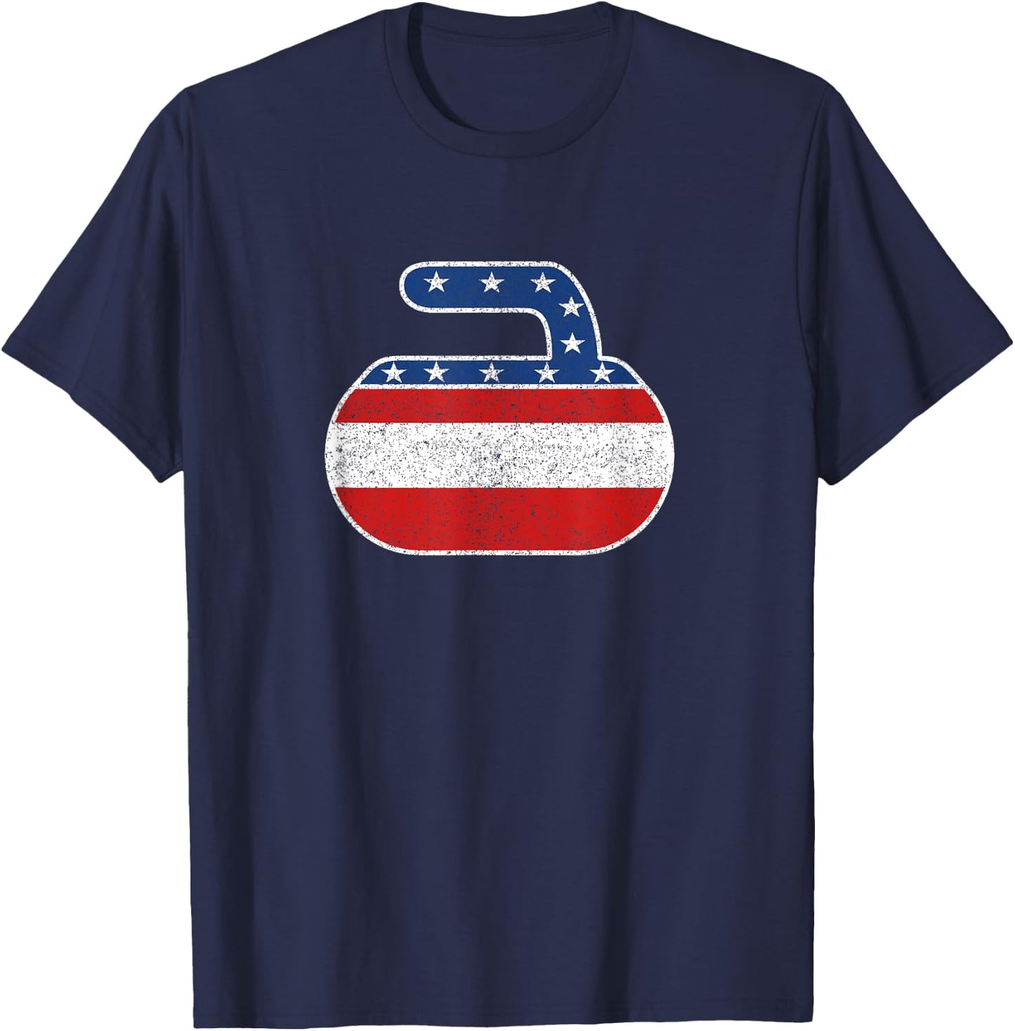 USA Red White and Blue Curling Stone Vintage T-Shirt - T-Shirt | Navy