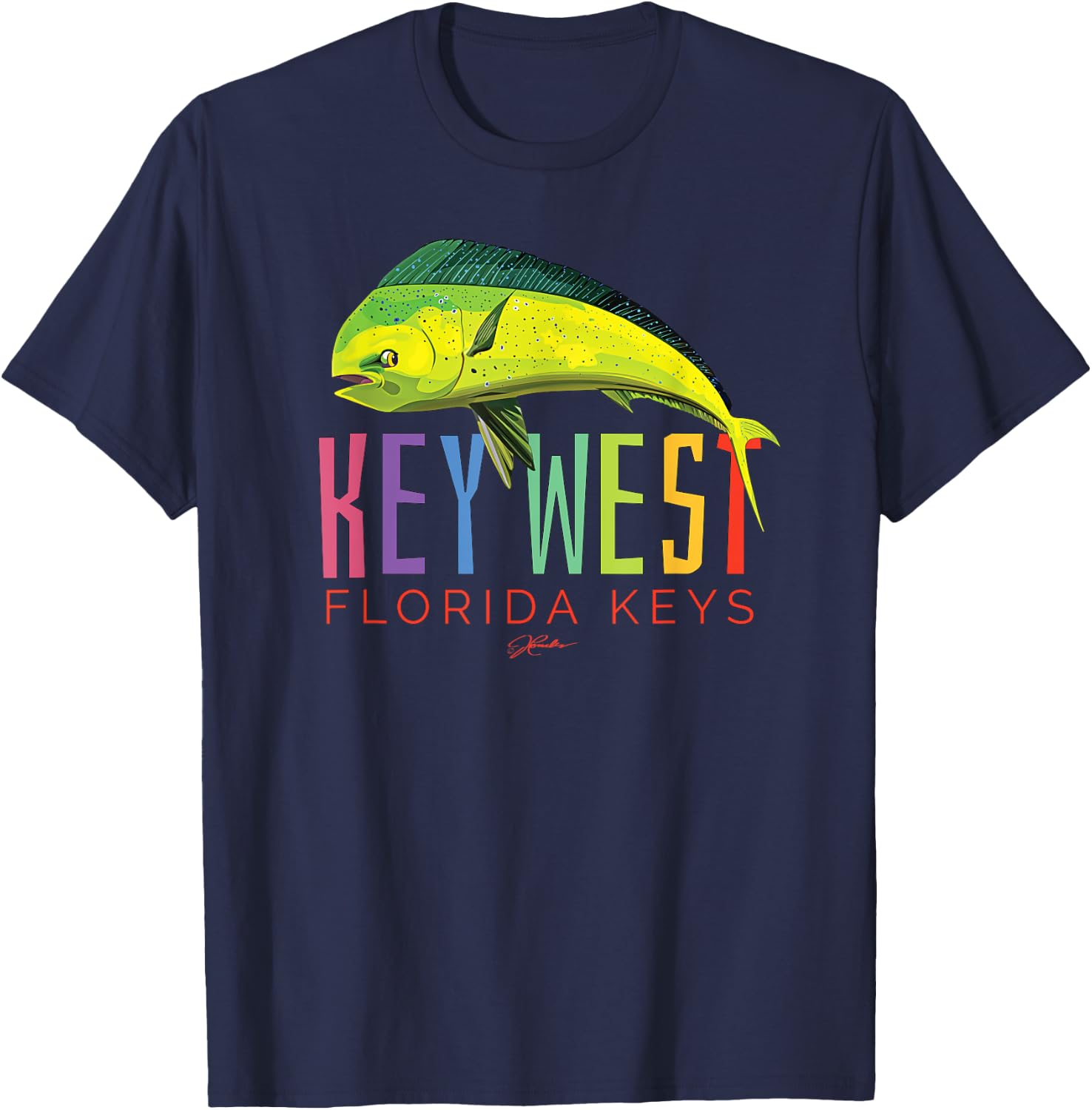 JCombs: Key West, Florida Keys, Dolphin Fish T-Shirt - T-Shirt | Navy