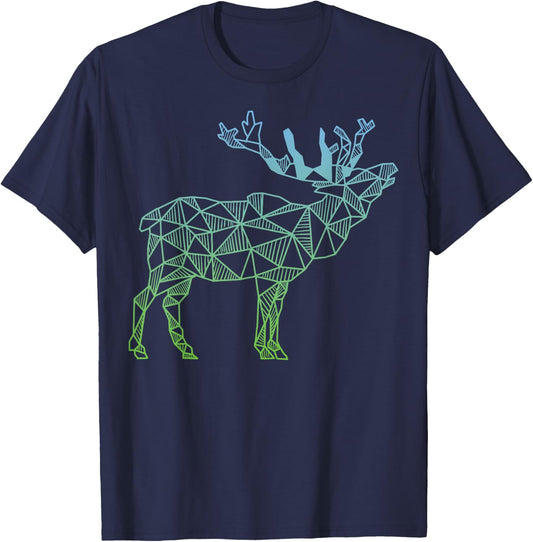 Geometric Moose Elk T Shirt Wild Alaska Mountain Animal T-Shirt - T-Shirt | Navy