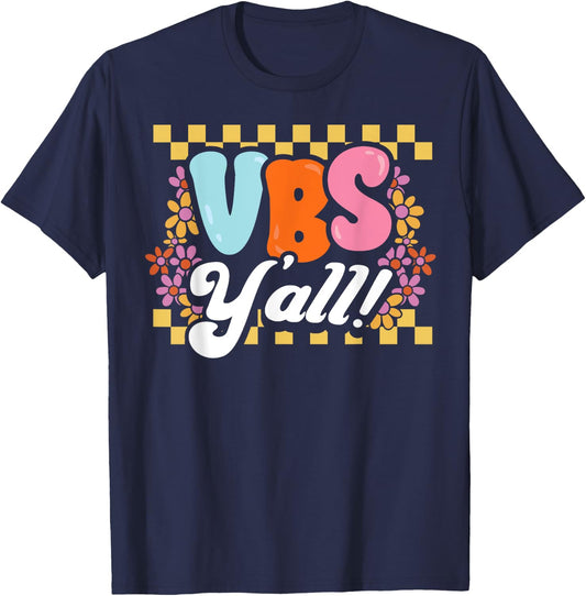 Groovy VBS Vacation Bible School Yall Christian Faith Gift T-Shirt - T-Shirt | Navy