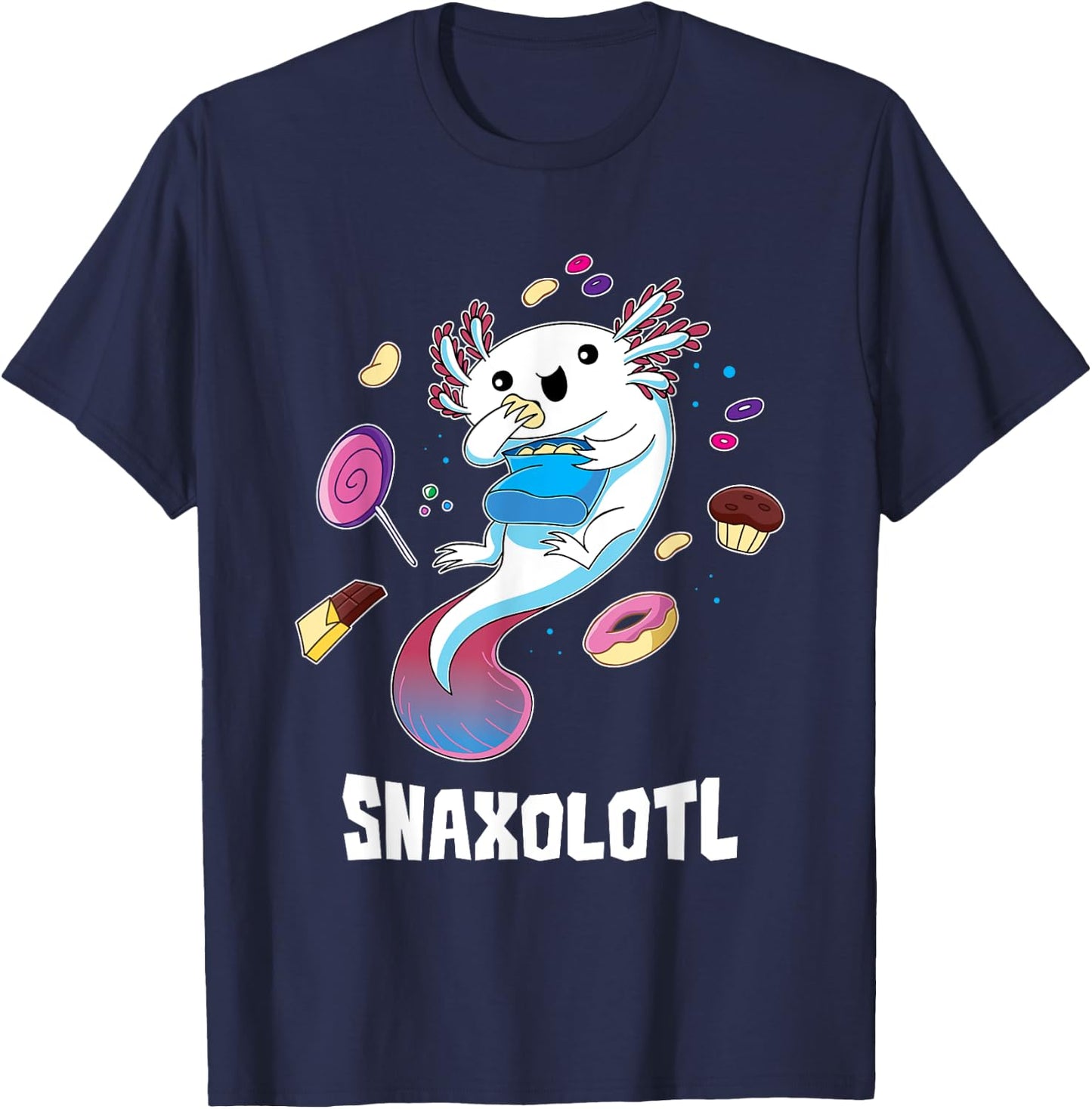 Snaxolotl Kawaii Axolotl Funny Food Lover Amphibian Pet T-Shirt - T-Shirt | Navy