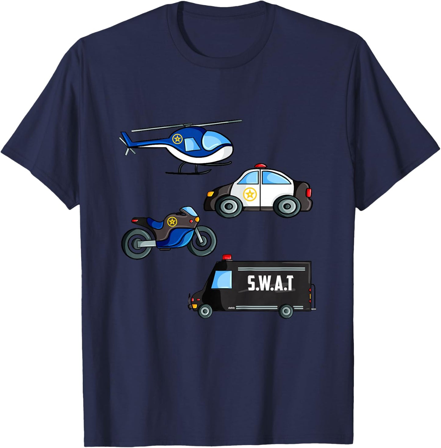 Kids Police Car Boys Different Police Cars and Vehicles T-Shirt - T-Shirt | Navy