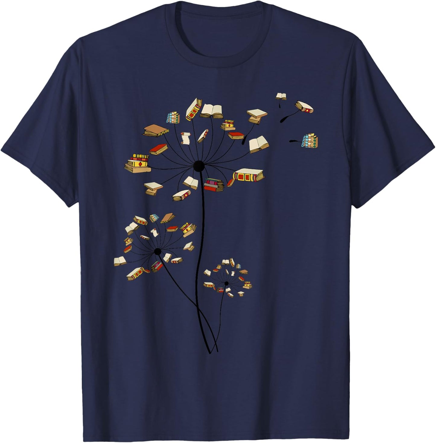 Cute Dandelion Books Flower Fly Reading Fan Club Gift T-Shirt - T-Shirt | Navy