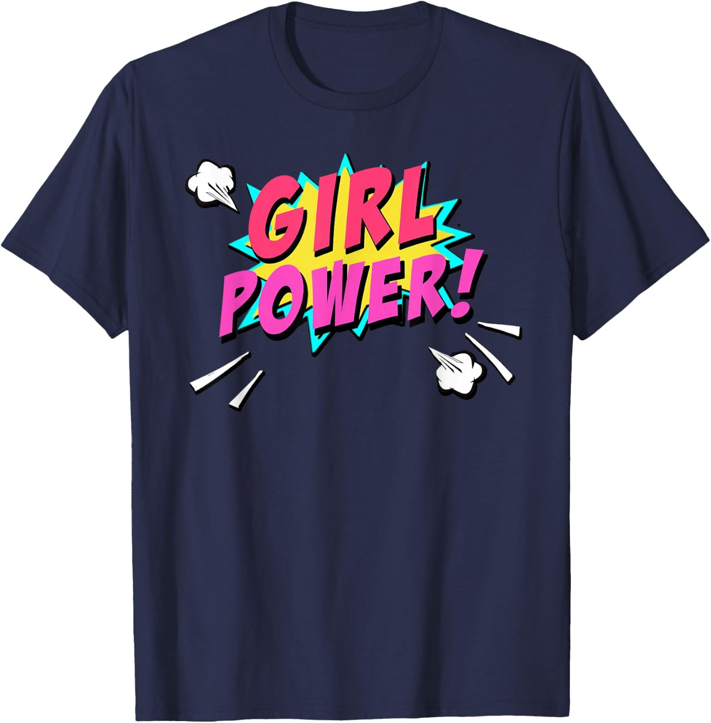 Girl Power Superhero Comic Book Bubble Feminist T-Shirt - T-Shirt | Navy