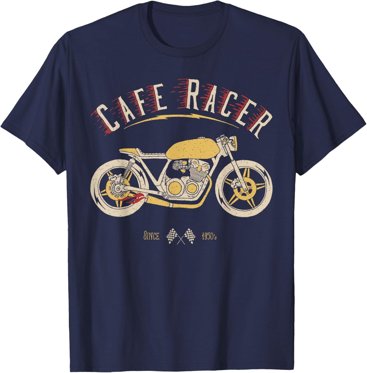 Cafe Racer - Old School - Vintage Motorcycle T-Shirt - T-Shirt | Navy