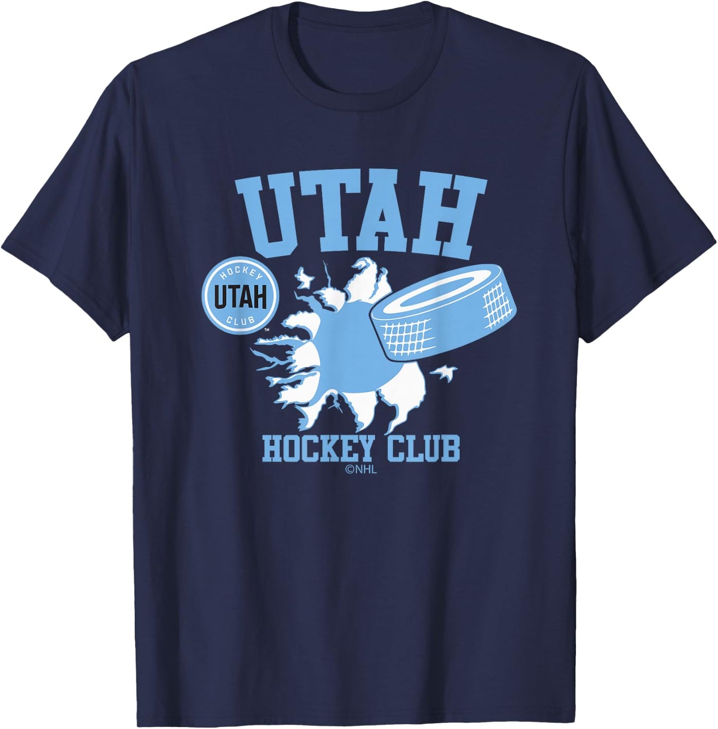 Utah Hockey Club Puck Burst Dark Heather Officially Licensed T-Shirt - T-Shirt | Navy