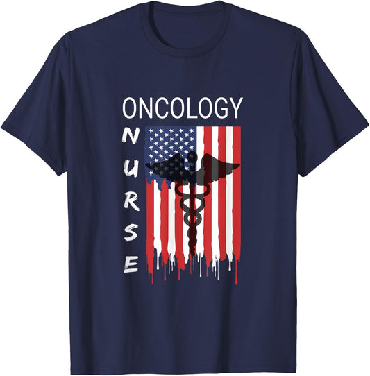 Oncology Nursing Proud & Cool US Flag Patriot Shirt T-Shirt - T-Shirt | Navy