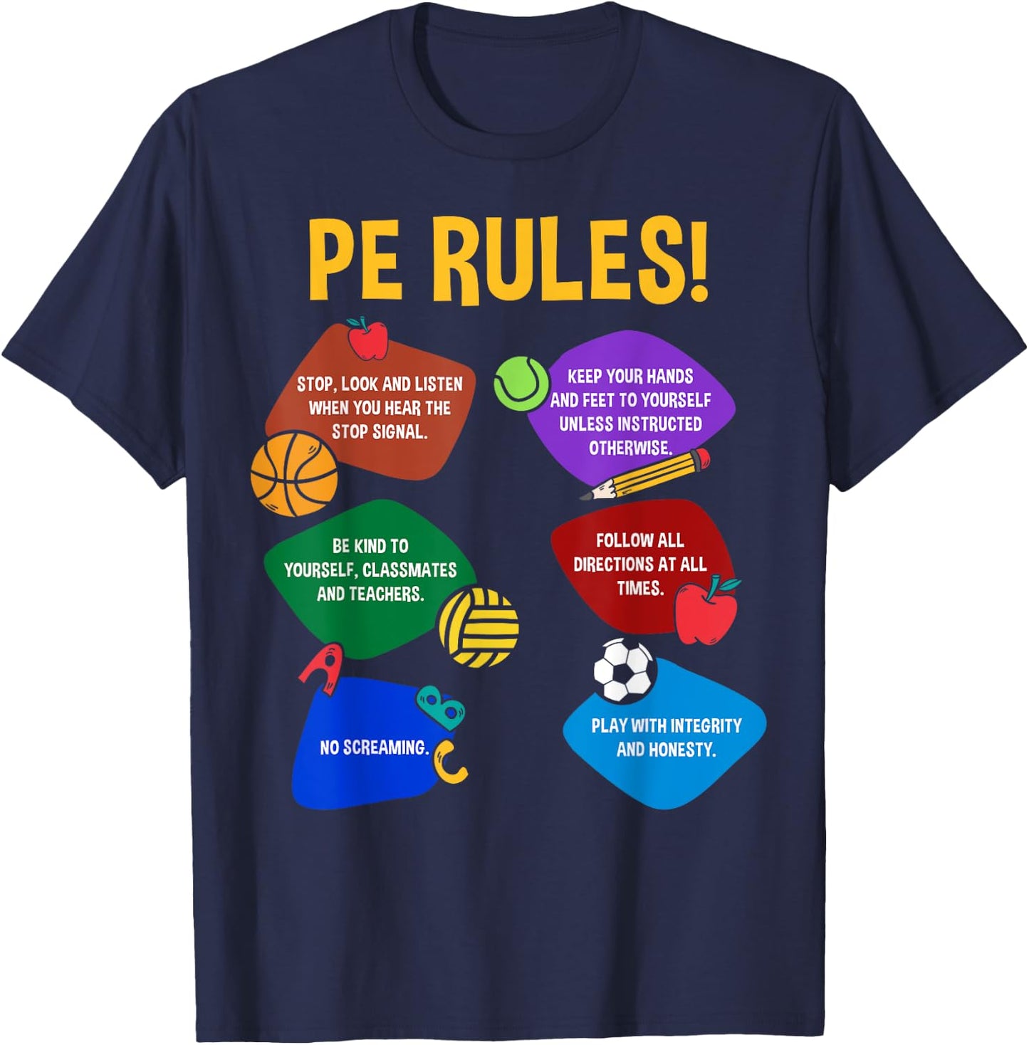 P.E. Teacher Physical Education Rules School Gym Men Women T-Shirt - T-Shirt | Navy
