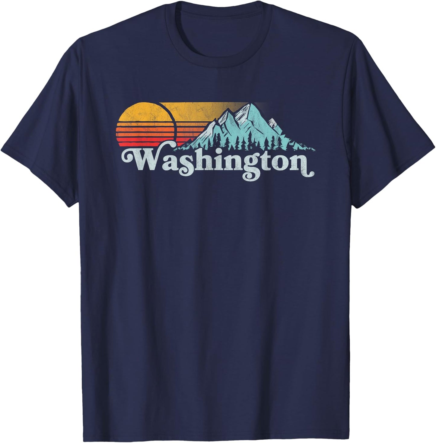 Vintage Washington State Retro Distressed Mountains Graphic T-Shirt - T-Shirt | Navy