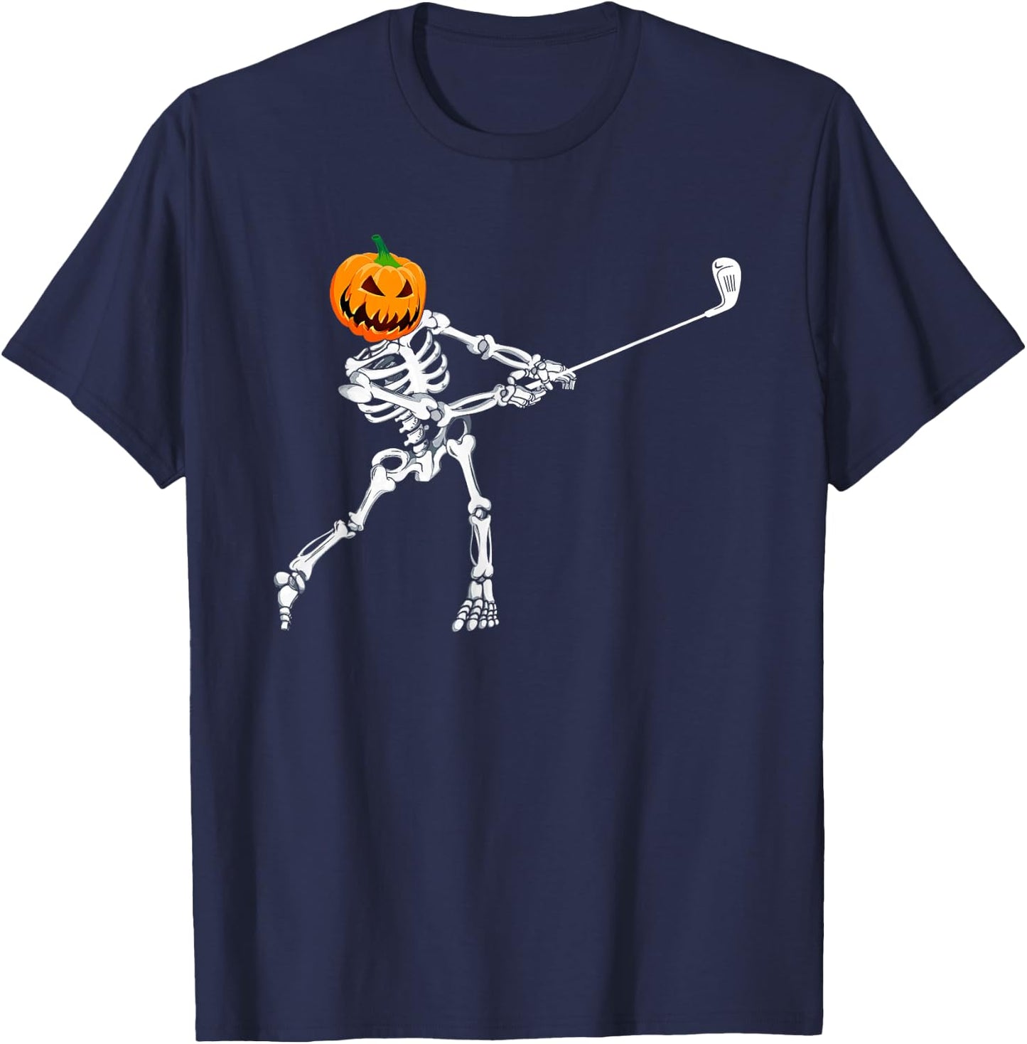 Skeleton Golf Halloween Pumpkin Golfing Golfer T-Shirt - T-Shirt | Navy