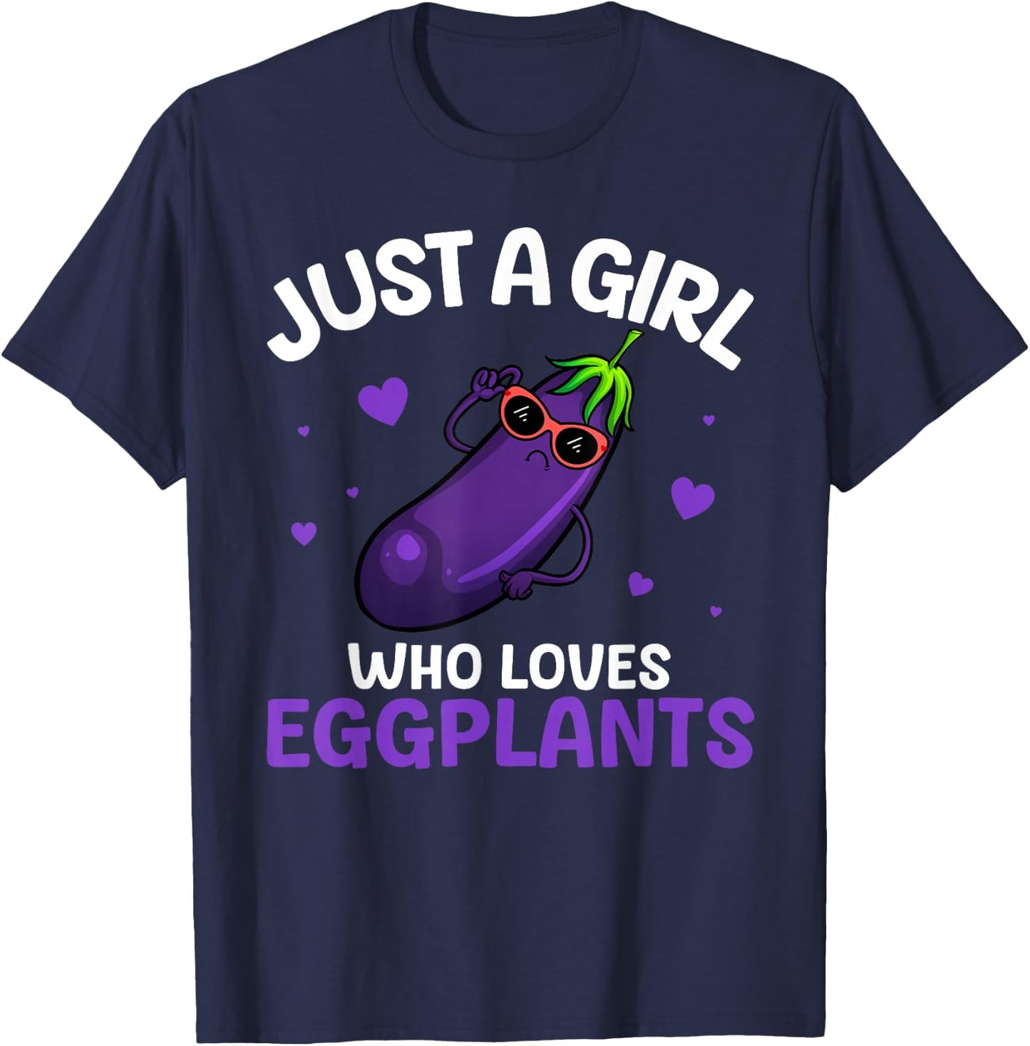 Cute Eggplant Design For Girls Kids Women Eggplant Lovers T-Shirt - T-Shirt | Navy