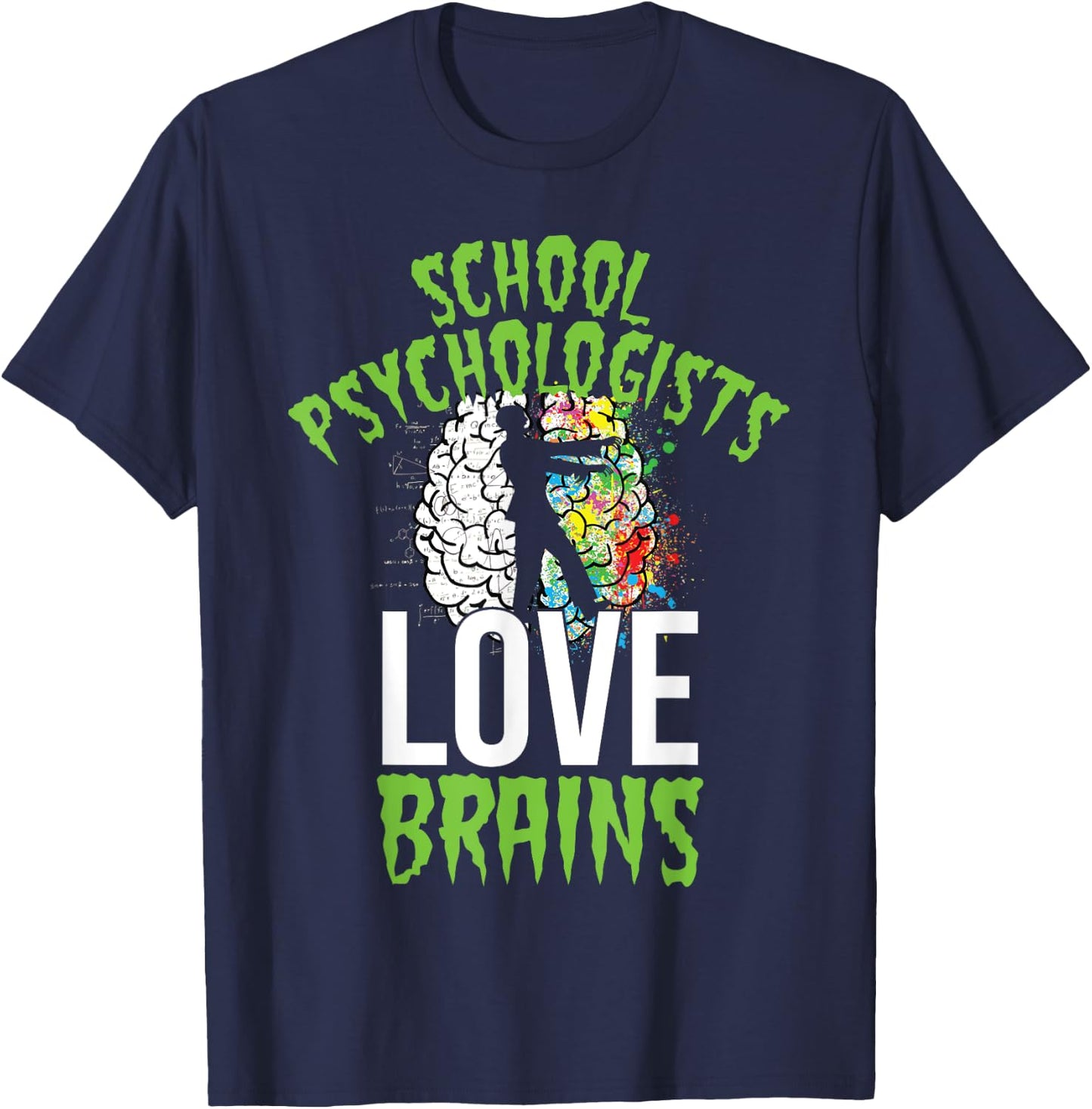 School Psychologists Love Brains Halloween Teacher Counselor T-Shirt - T-Shirt | Navy