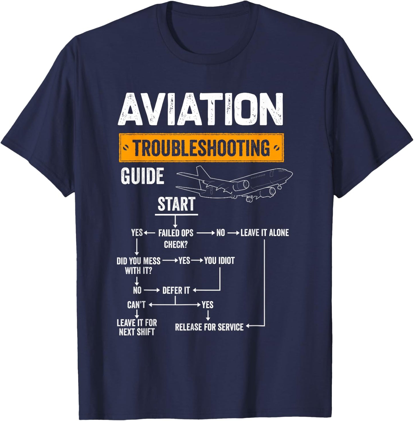 Funny Aviation Troubleshooting Guide Aircraft Mechanic Pilot T-Shirt - T-Shirt | Navy