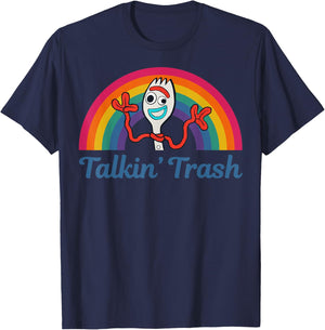 Disney Pixar Toy Story 4 Forky Talkin' Trash Rainbow Poster T-Shirt - T-Shirt | Navy