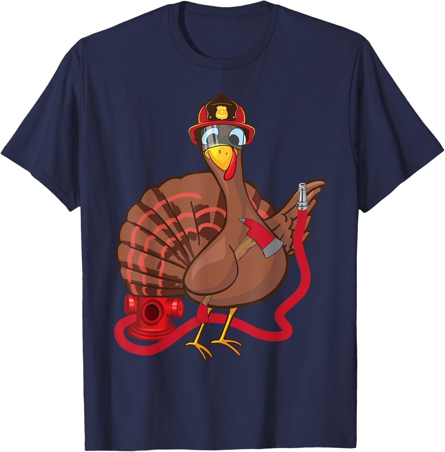 Thanksgiving Firefighter Turkey - Funny Feast Day Gift T-Shirt - T-Shirt | Navy