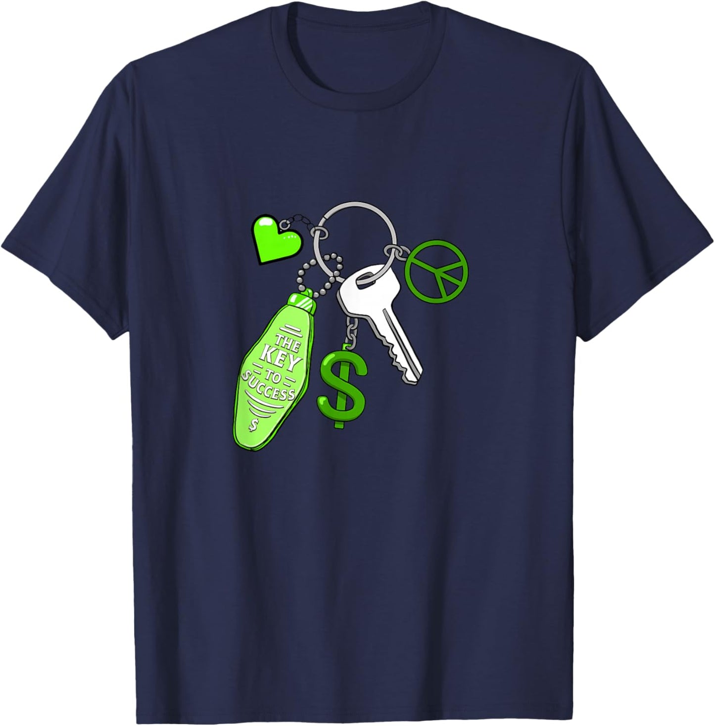 Green Color Success Keys Love Peace Money Graphic T-Shirt - T-Shirt | Navy